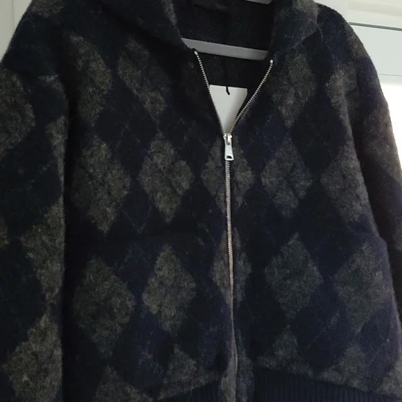 ZARA ARGYLE KNIT BOMBER JACKET - Picture 8 of 13